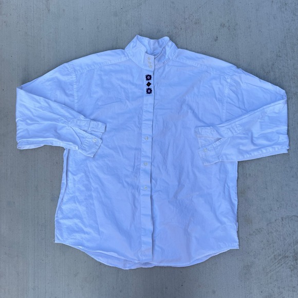 Vintage Eddie Bauer Band Collar DressShirt Button Up Womens XL White Embroidered - Picture 1 of 6